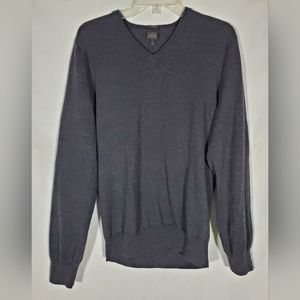 J CREW SLIM FIT MERINO WOOL V-NECK PULLOVER CHARCOAL/NAVY BLUE SWEATER MEN LARGE